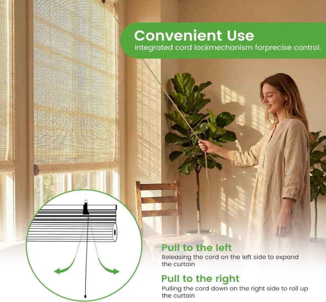 Bamboo Blinds Roller Shades for Windows Bamboo Shades for Indoor and Outdoor Pat