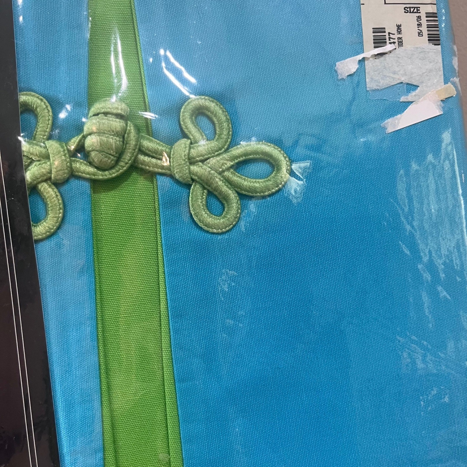 Tommy Hilfiger Vtg Y2K Aqua Blue Lime Green Frog Knot Center Pleated Valance NEW