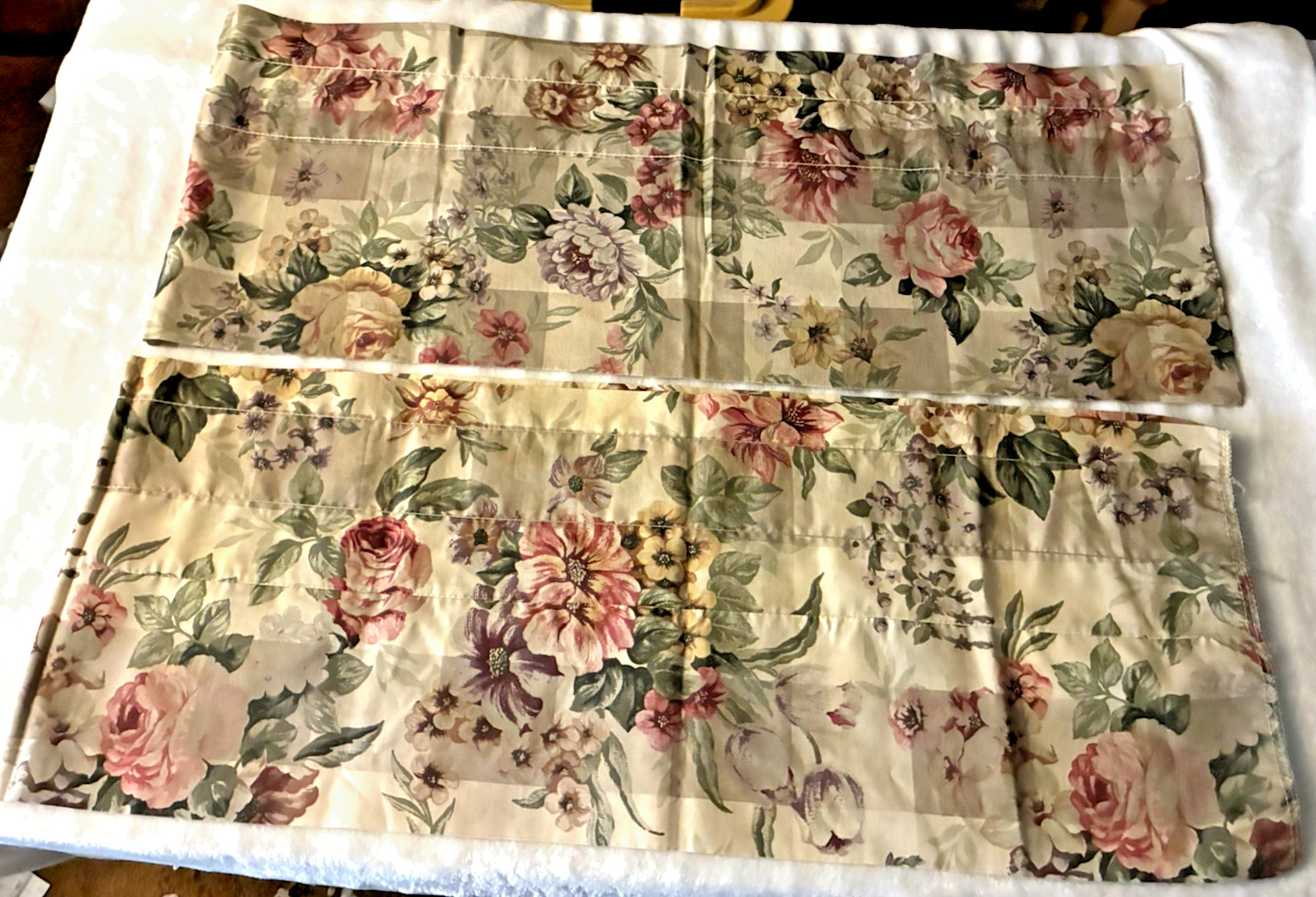 Curtron Floral Valances Set of 2 70×13 Beige Cottage Roses USA Made Vintage