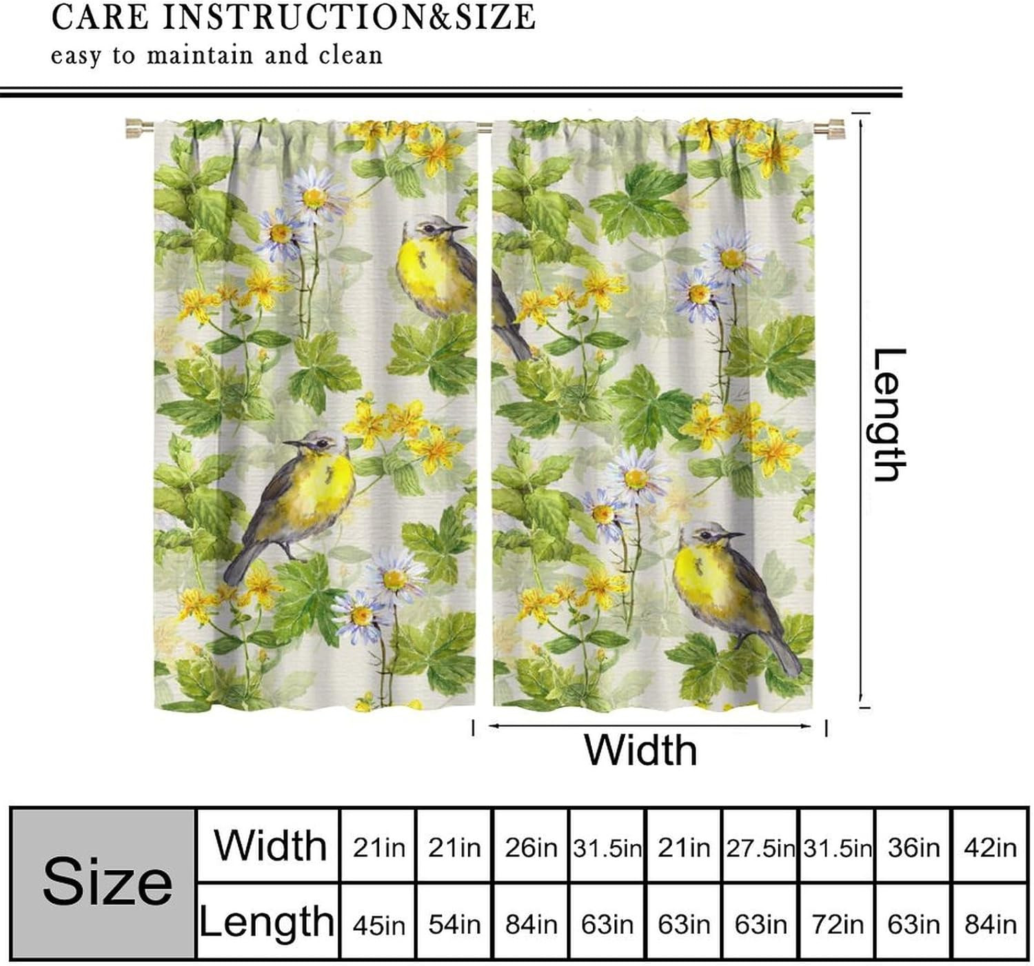 Bohemian Curtains, Vintage Rural Green Yellow Art Watercolor Plants Leaves Flor