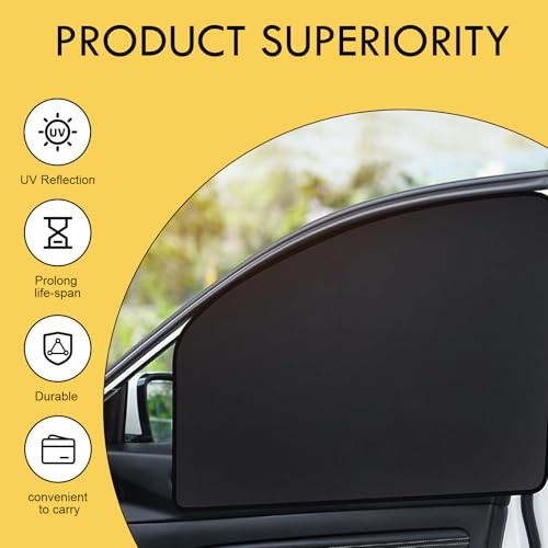 Car Side Window Glass Sunshade, 24.41″ x 18.9″ x 12.99″ Front Side 4 PCS Black