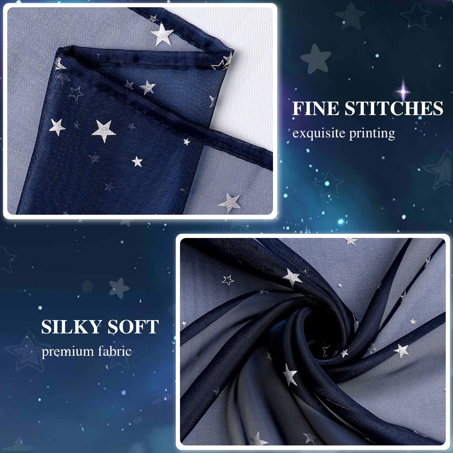 Star Sheer Curtains for Room Set of 2 Panels 63 Inch Length, Blue Starry Moon…