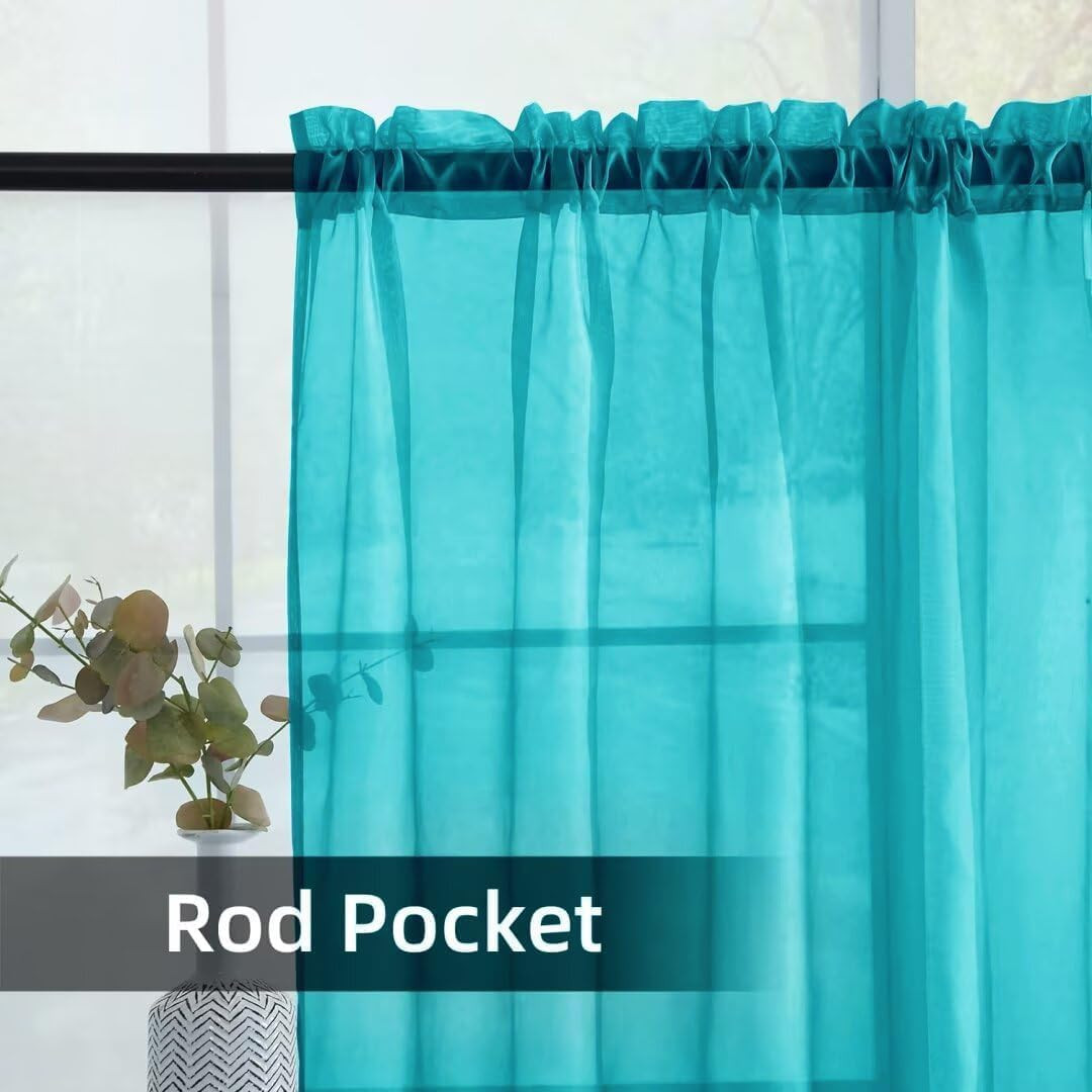 Solid Sheer Rod Pocket Curtain Voile Draperies 2 Panels White Beige Black Grey C