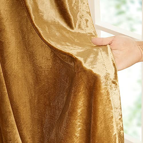 Curtains 96 inch for Living Room Velvet Blackout 52″W x 96″L (Pack of 2) Gold