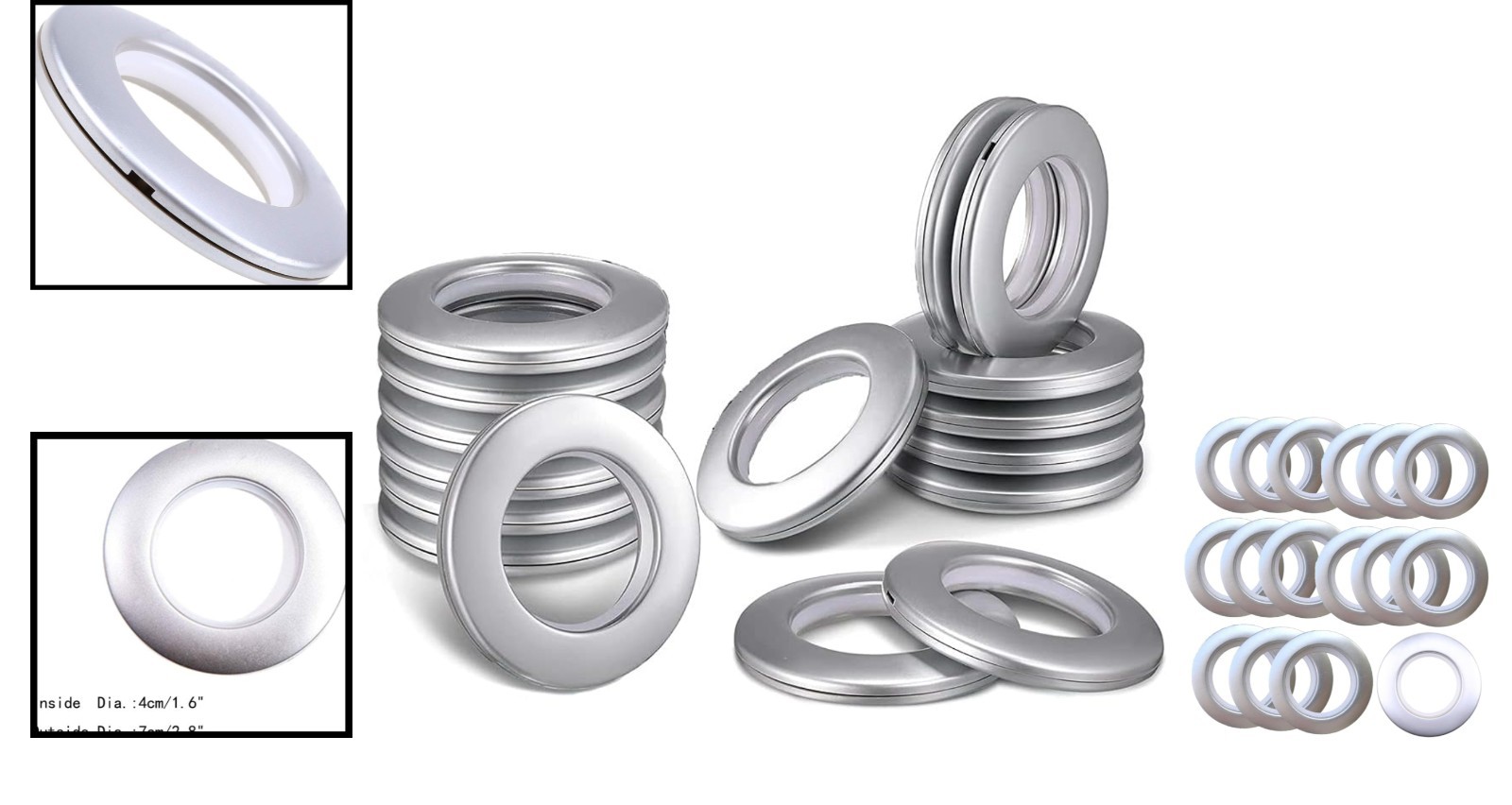 Polished Silver Curtain Grommets 16 Pack, 1-9/16 Inch Silencer Design