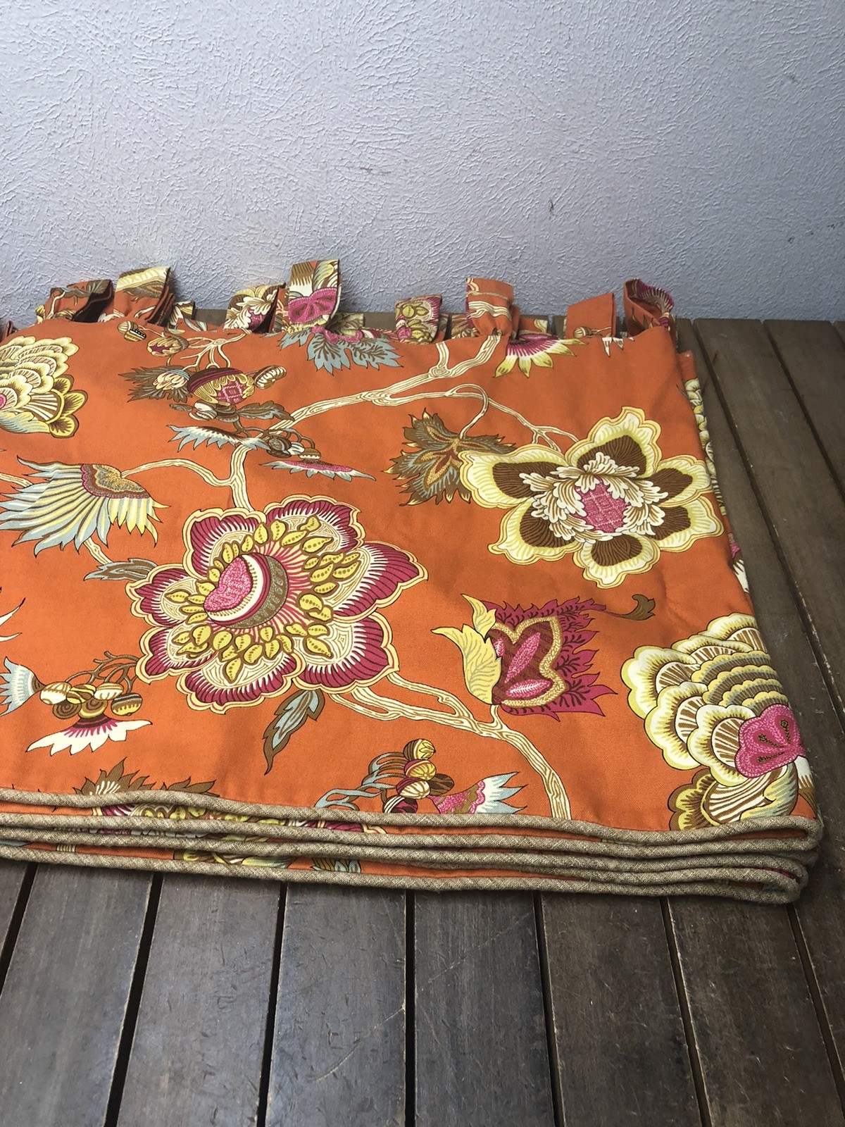Custom Made Jacobean Floral Valance Orange Multicolor Rod Pocket 272×22″ Lined