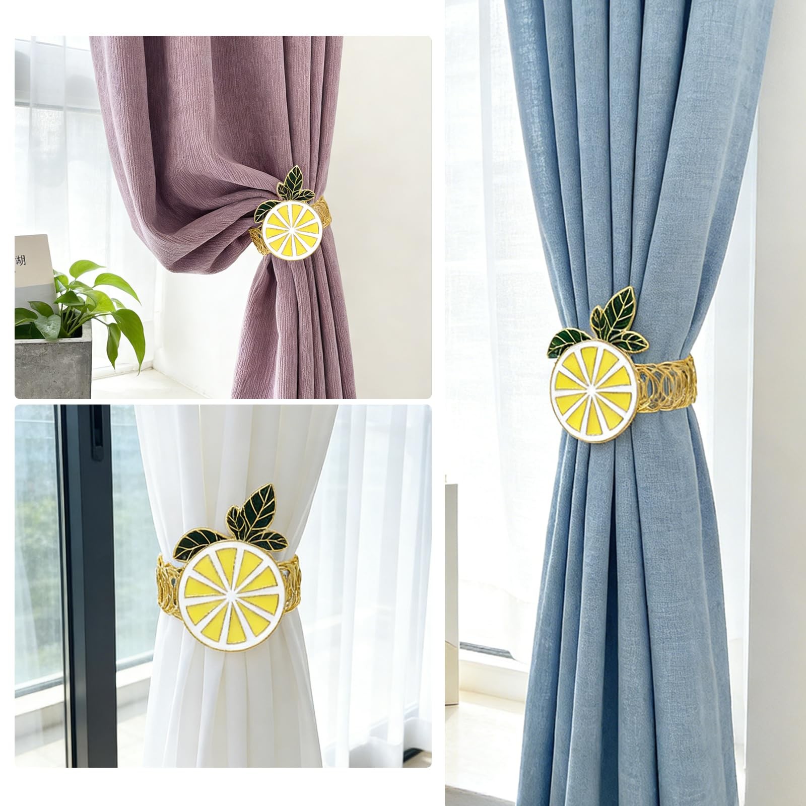 Lemon Curtain Tiebacks 2 Pack Yellow Fruit Spring Curtain Holdbacks No Drill …