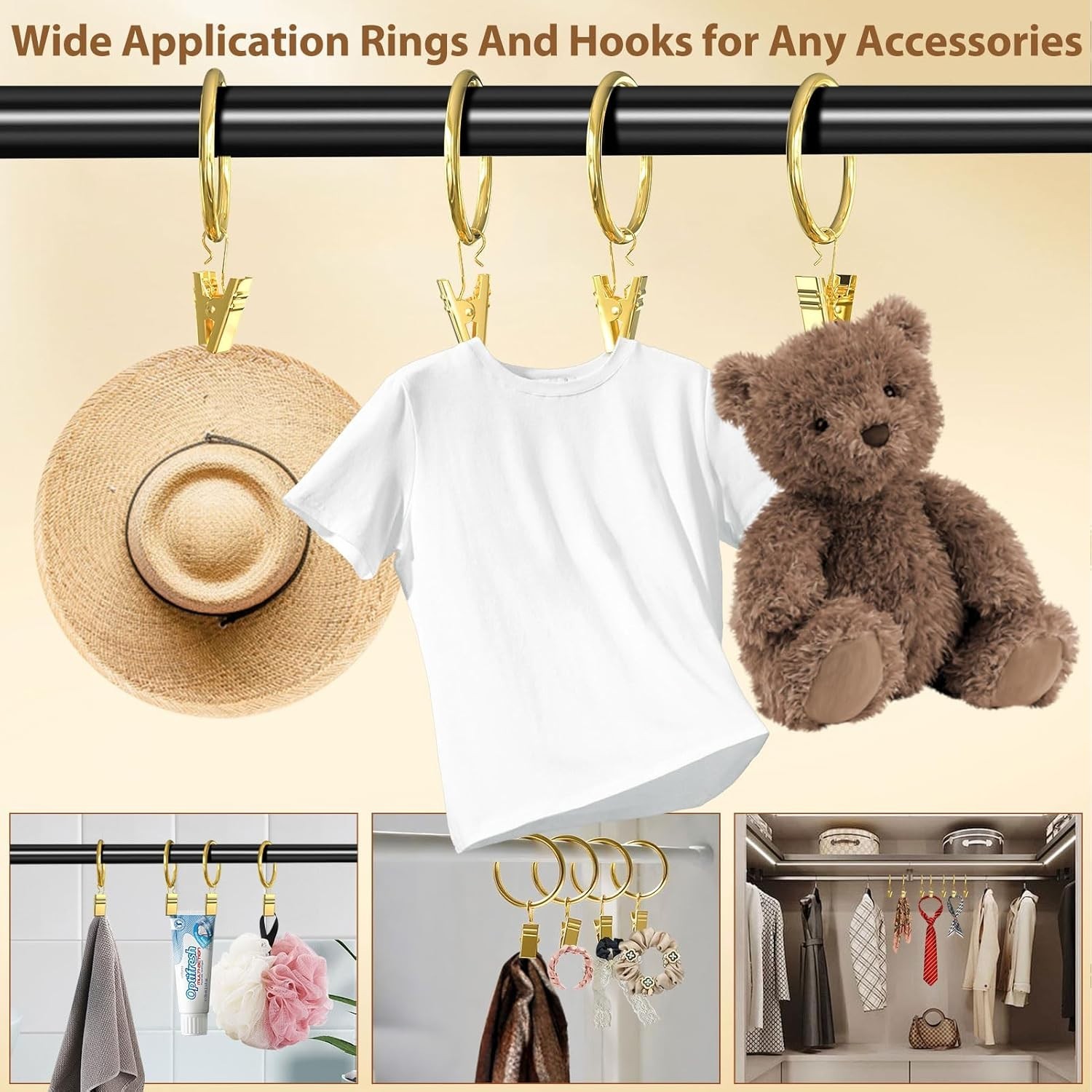 Curtain Rings with Clips, 24 Pack Metal Curtain Clip Rings Hooks for Hanging …