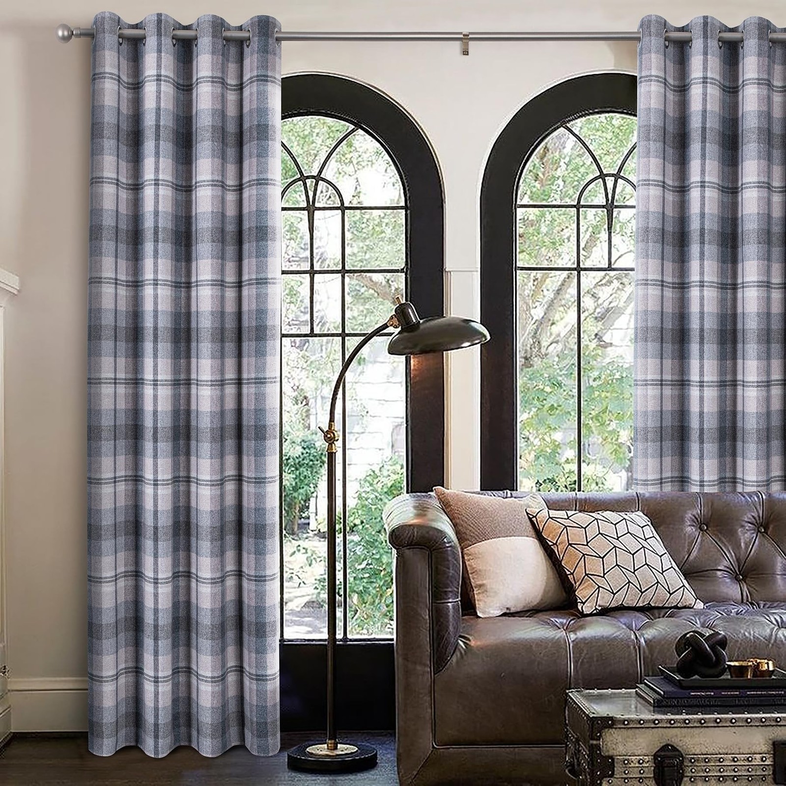 always4u Woolen Check Curtains 100% Blackout Highland Tartan Curtain Living