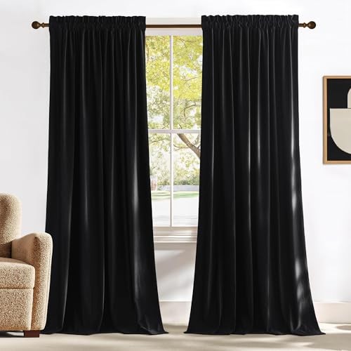 Black Velvet Blackout Curtains 96 52″W x 96″L (Pack of 2) Black Series – Black