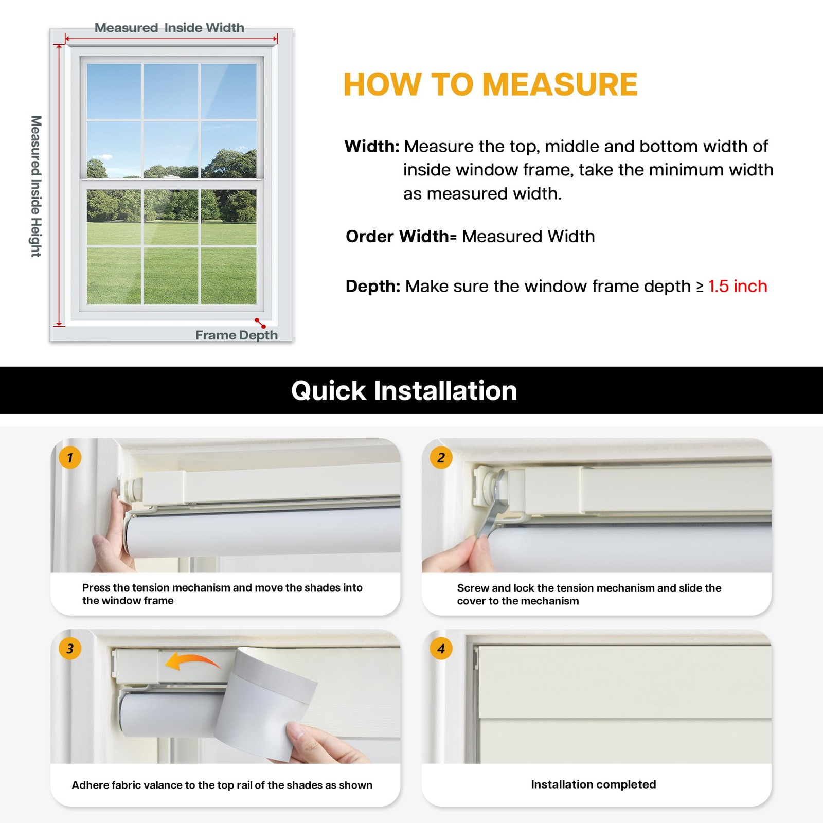 LazBlinds No Drill Blackout Roller Shades, Cordless Thermal, UV Protect, Beige