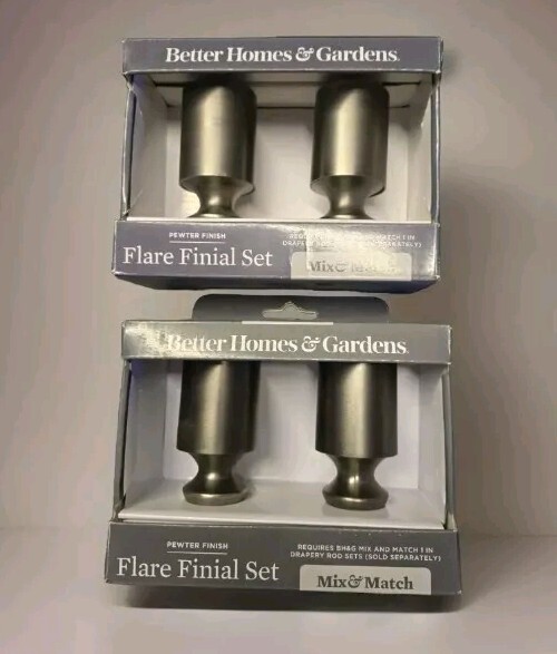 Set of 4 Better Homes & Garden Pewter Finish Knob Curtain Rod Finials New In Box