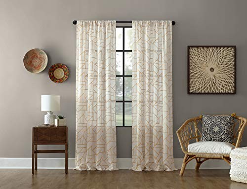 – 54889 Fragmented Geometric Embroidery Mid 50″W x 84″L (Pack of 1) Gold/Linen