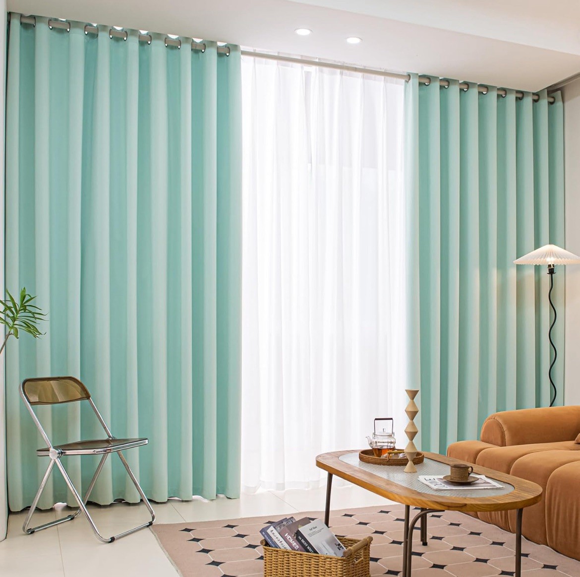 Windows Light Green Blackout Curtains 45 inches Long 2 Panels Set Grommet……………,,