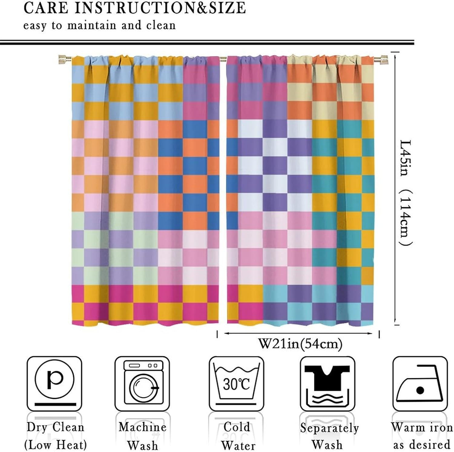 Colorful Curtains, Abstract Modern Rainbow Retro Groovy Curtain 1970S Checkered