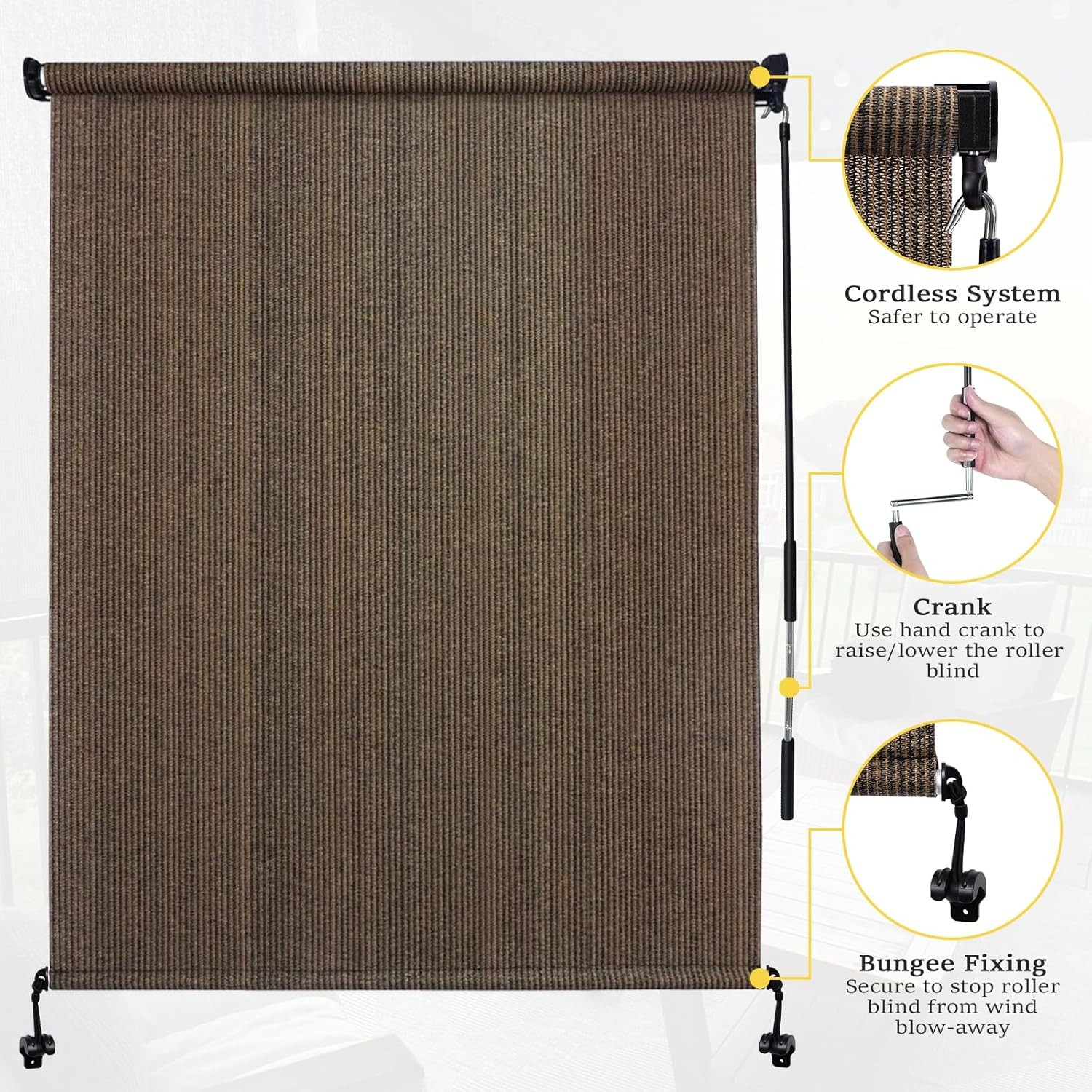 10′ W x 8′ H Outdoor Roller Shades, Cordless Patio Roll Up Outdoor Blinds with 2