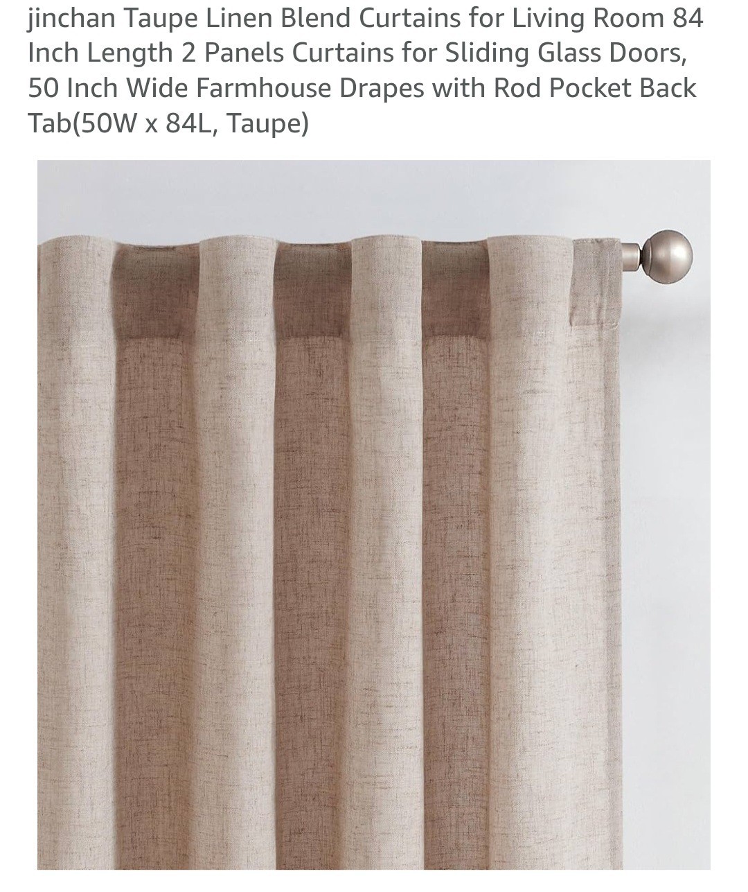 Jinchan Lined Linen Curtains-50 X 84-Set Of 2-Taupe-Back Tab-NEW IN ORIG PKG
