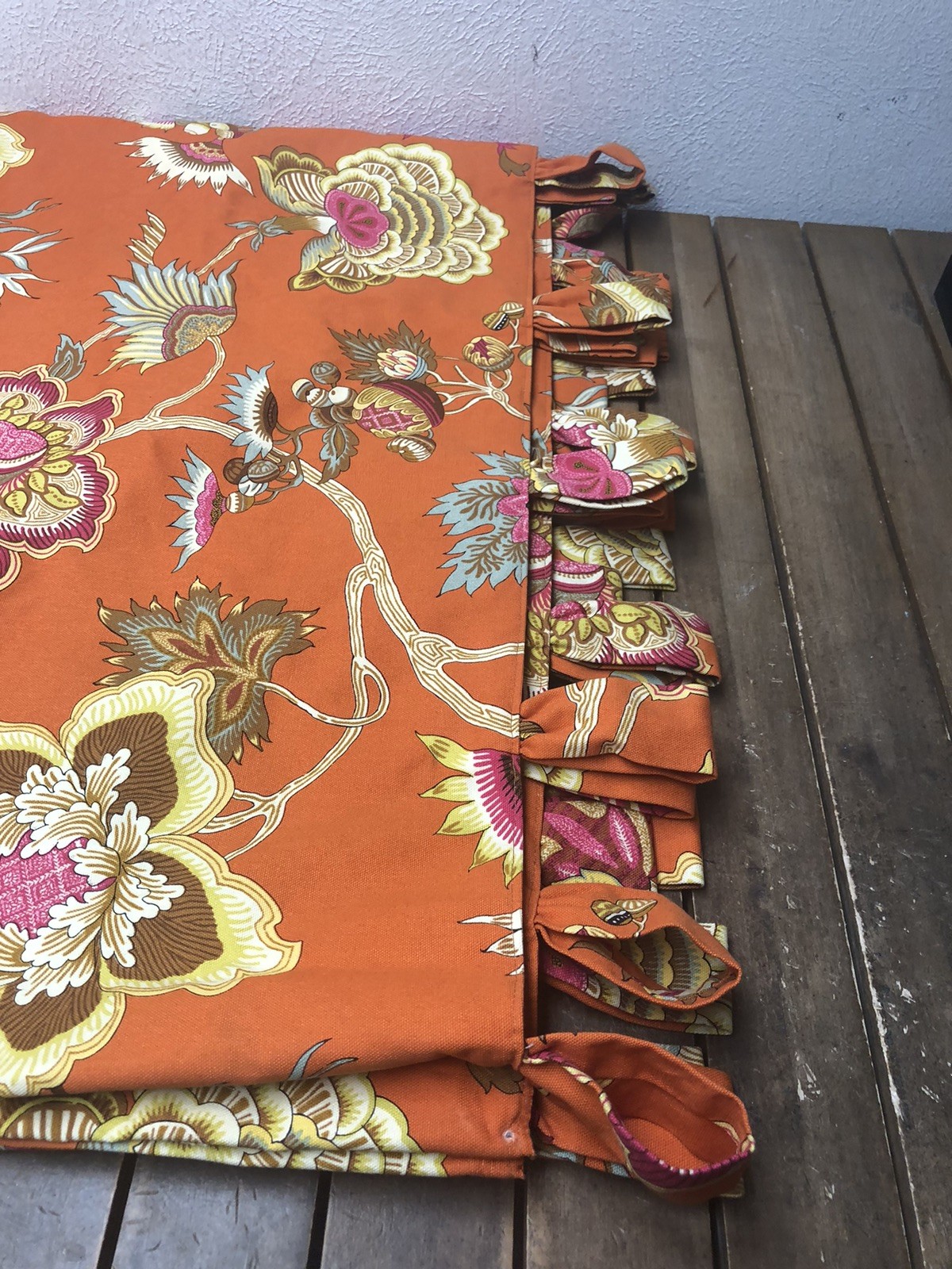 Custom Made Jacobean Floral Valance Orange Multicolor Rod Pocket 272×22″ Lined