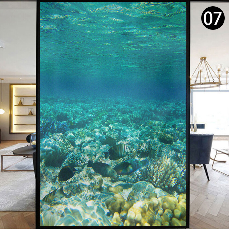 New Ocean Underwater Static Clings Frosted Glass Stained Window Sticker Film