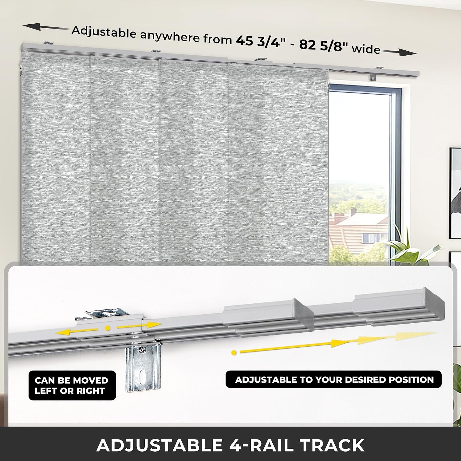 Panel Track Blinds for Sliding Doors, Light Filtering Grey | Extendable Track