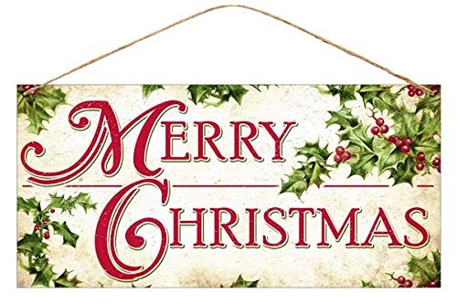 Craig Bachman 12″ Tin Sign: Merry Christmas Holly – Metal 12″L x 6″H, Red