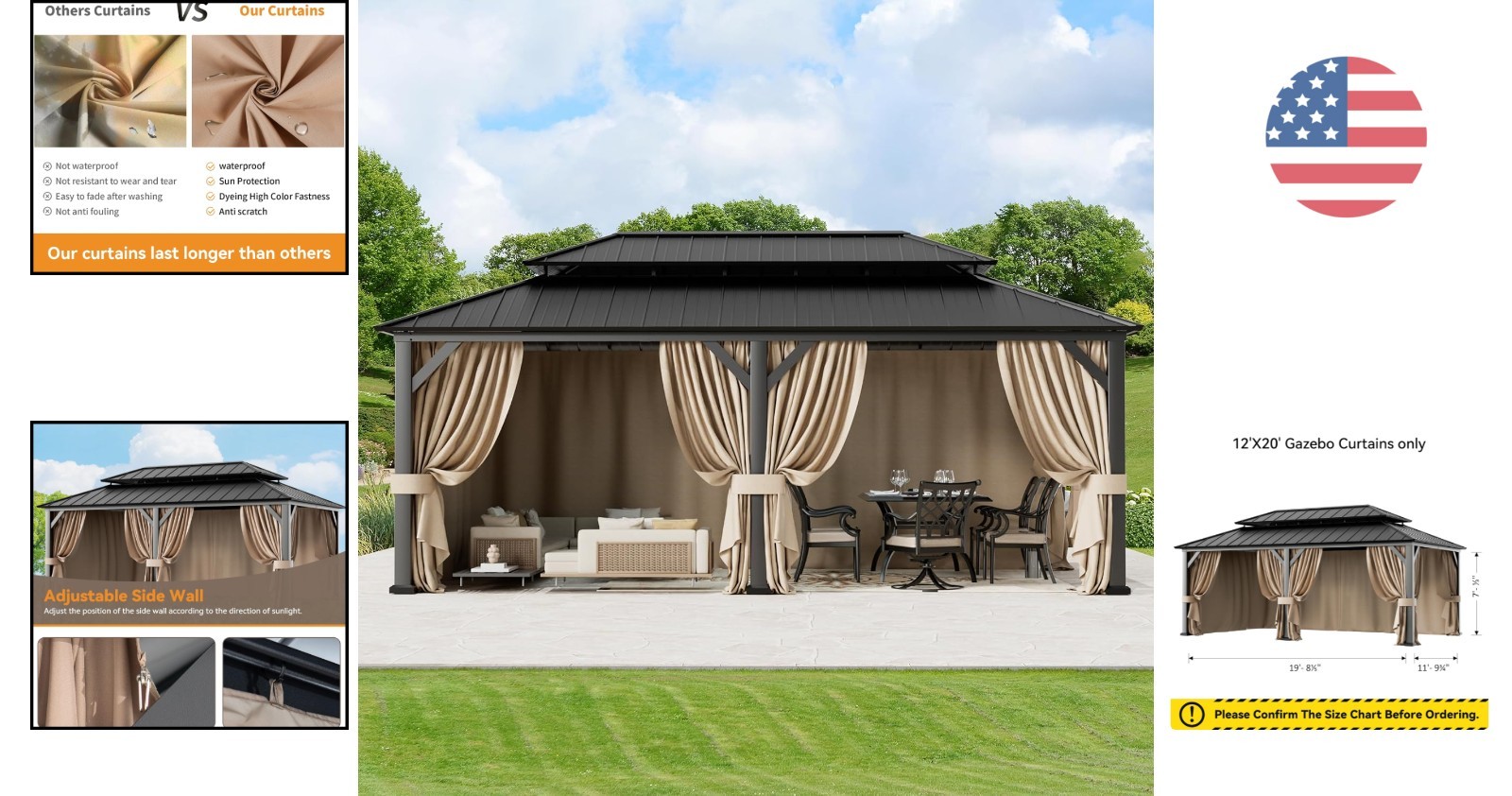 Universal 6-Panel Gazebo Privacy Curtains 12′ x 20′ – Waterproof & UV Protection