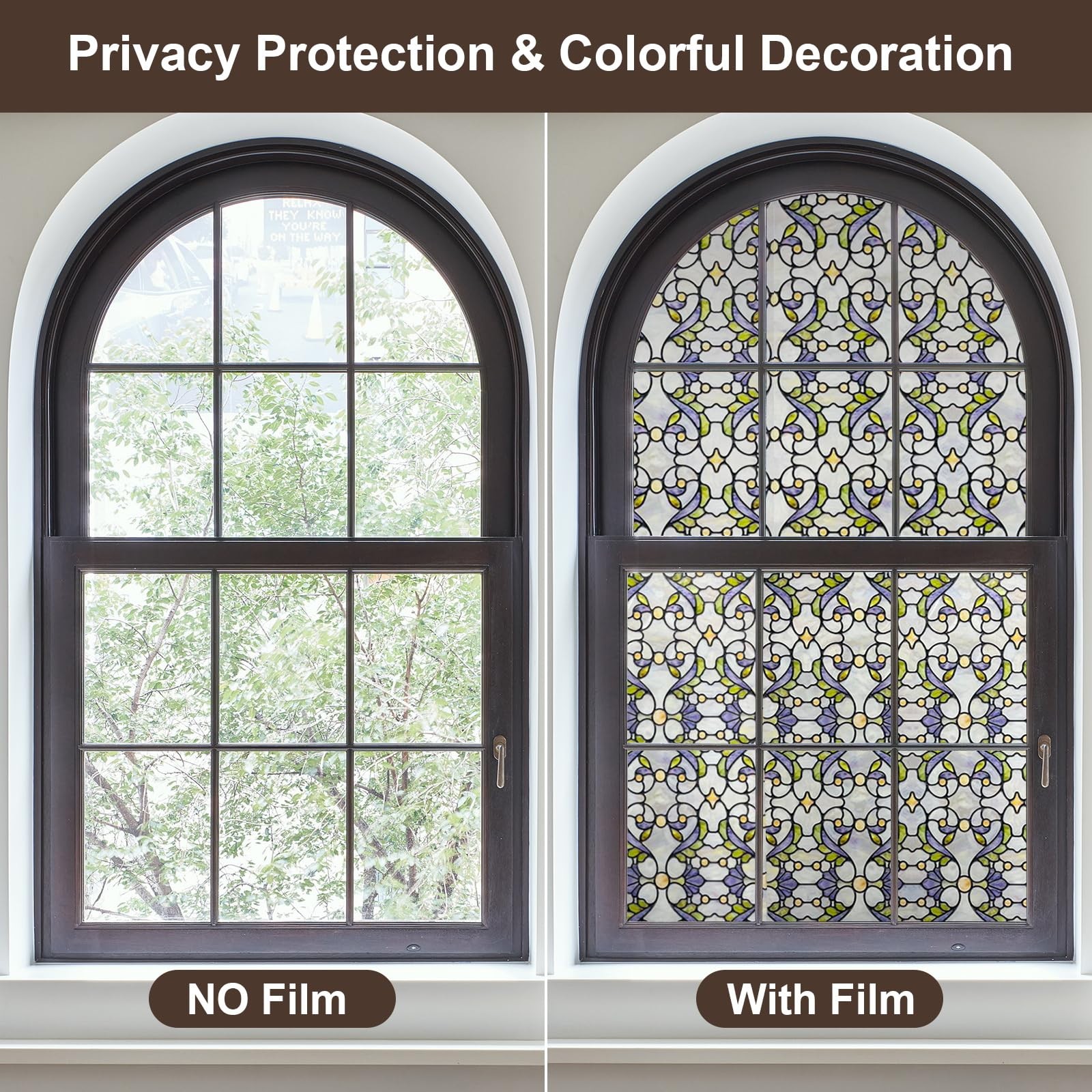 3D Stained Glass Window Film, Decorative Window Privacy Film for Bathroom,Fro…