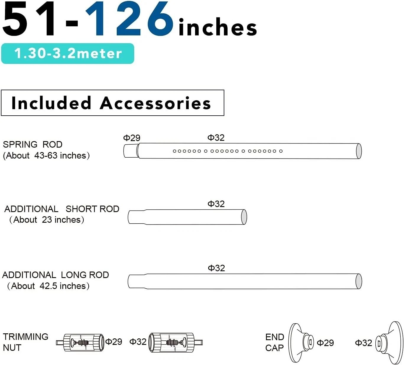 Heavy Duty Tension Curtain Rod 51-126″ Black Carbon Steel No Drill Rustproof