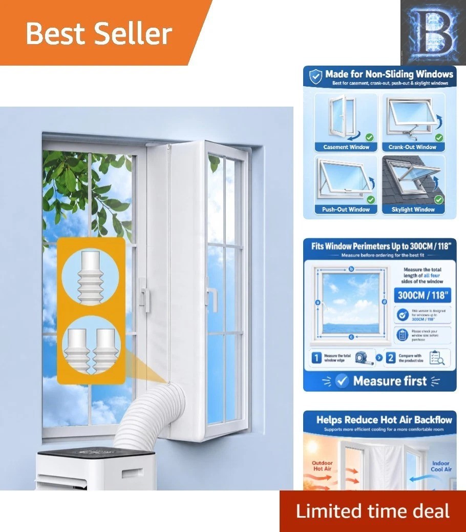 118″ Portable AC Window Seal Kit, Easy Install for Casement & Skylight Windows