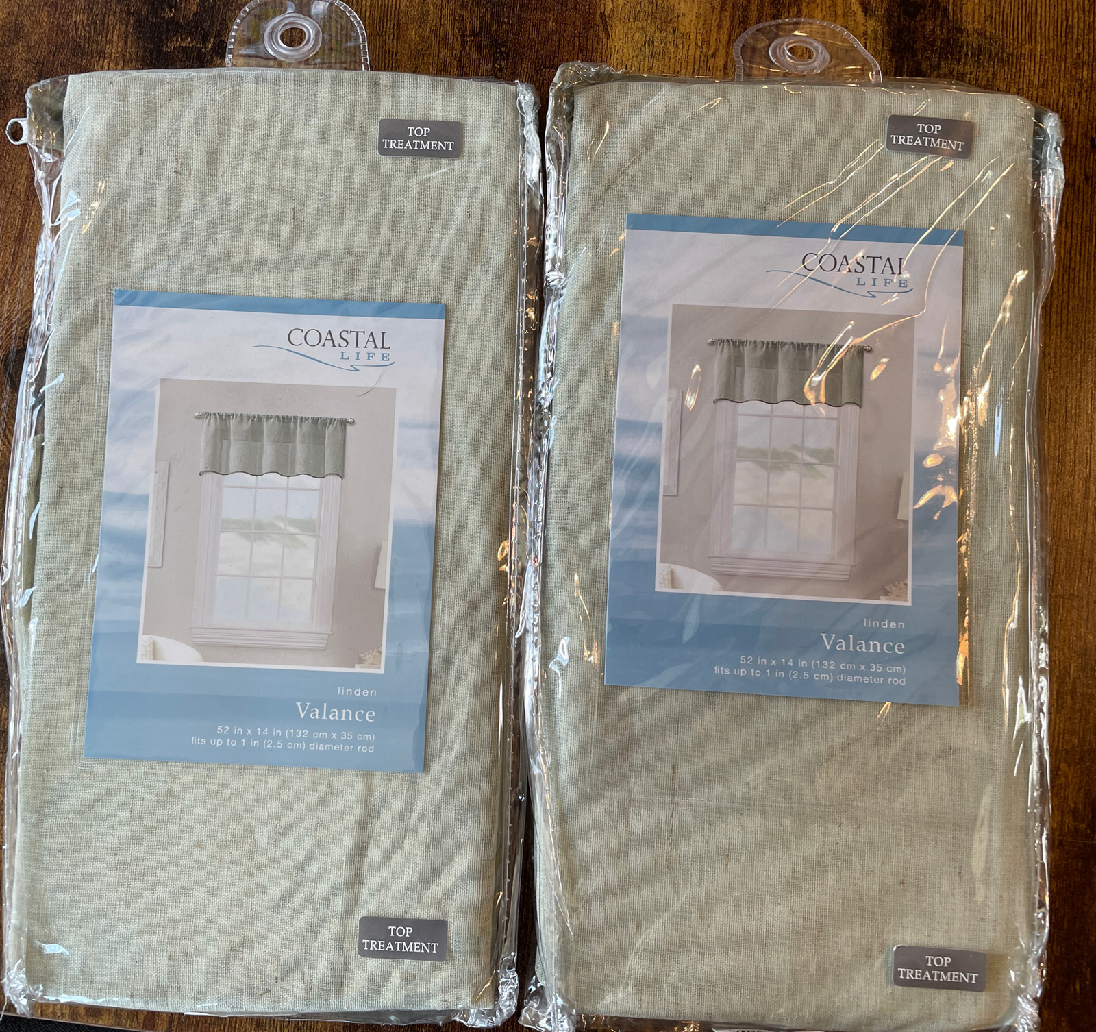 2 NEW Coastal Life Linden Sage Semi-Sheer Single Window Valance 52″ W x 14″ L
