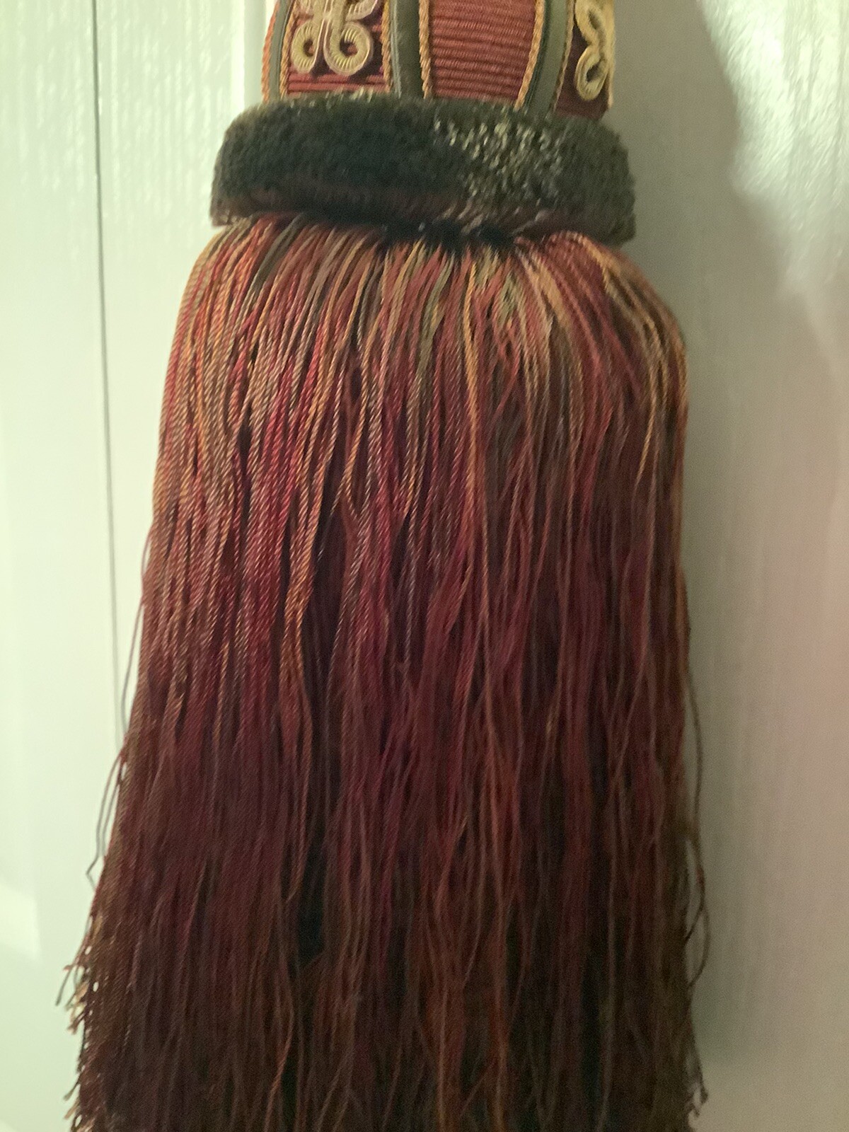 Single Traditional Large Beige Green Burgundy 12” Tassel Rope Curtain Tie Back