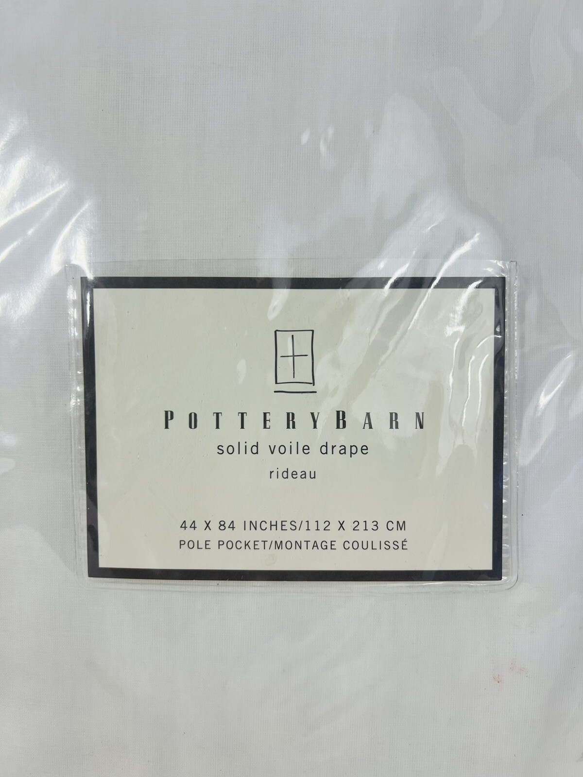 POTTERY BARN Single Solid Voile Drape Curtain Pole Pocket 44×84” New White
