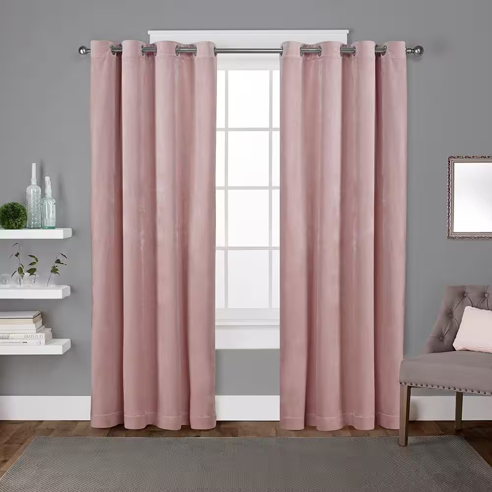 Velvet Blush Solid Light Filtering Grommet Top Curtain, 54 In. W X 84 In. L (Set