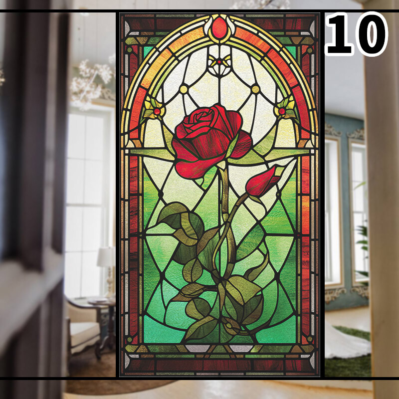 Retro Rose Stained Glass Film Frosted Window Sticker Bathroom Office Decor