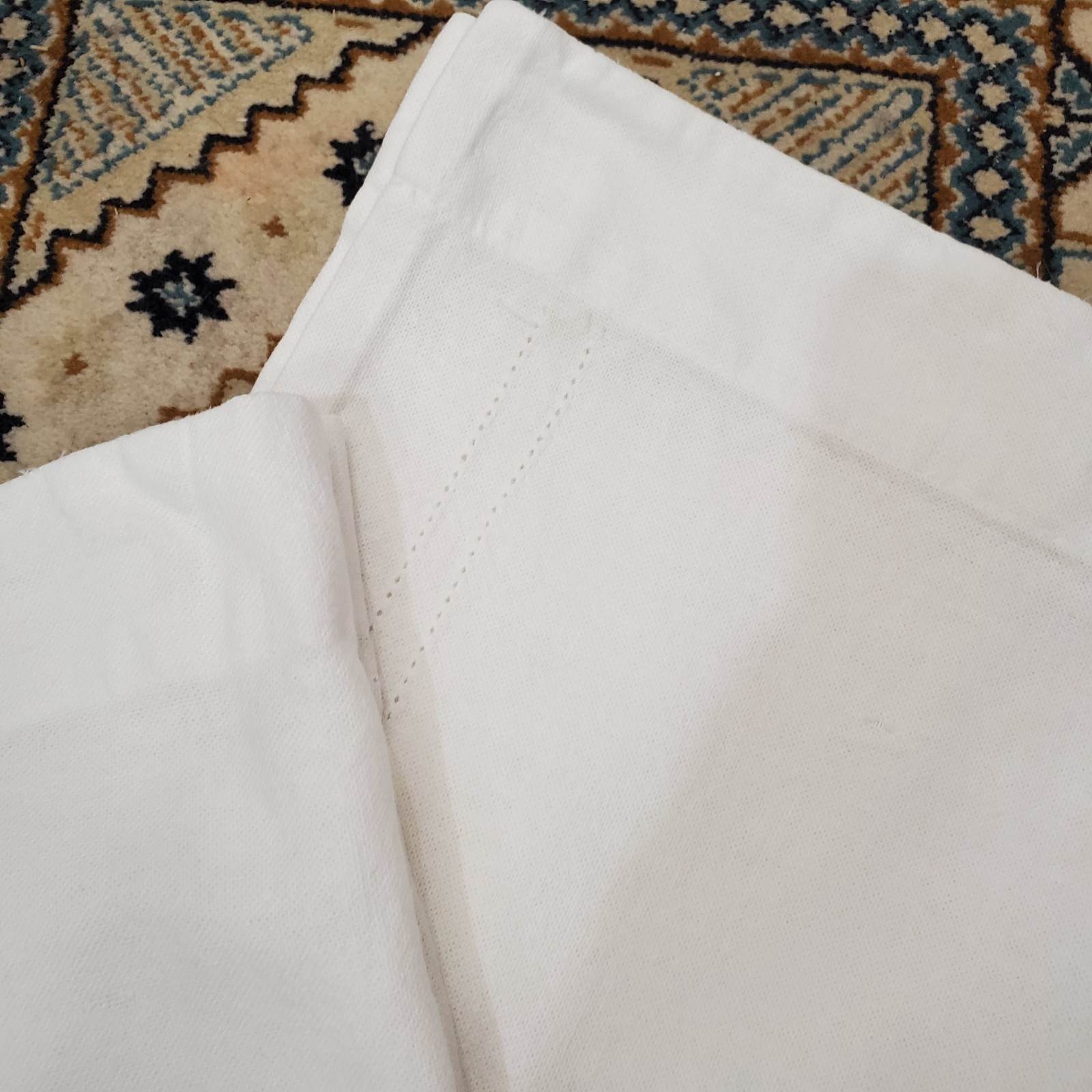 2 Vtg White Rod Pocket Curtain Panels Cotton or Linen 27×34″ Each 54″ Wide Total