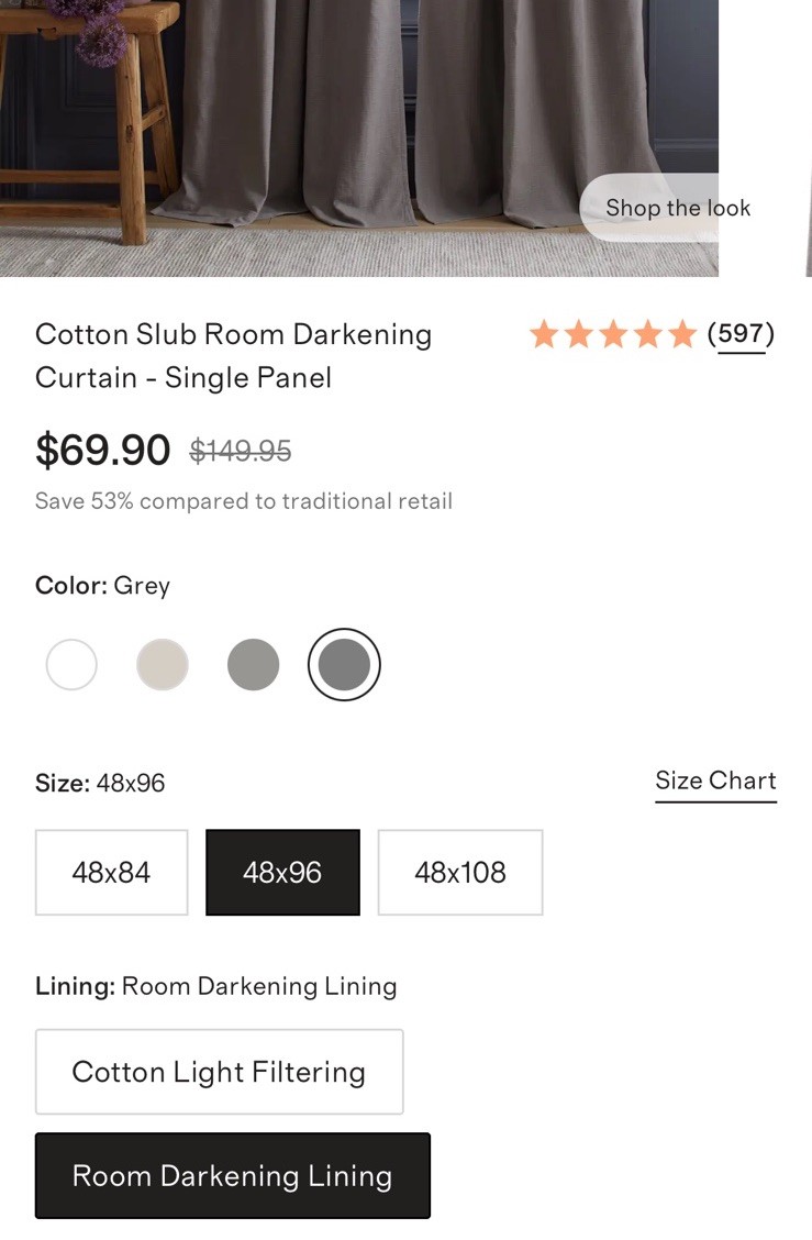 Quince 100% Cotton Grey Slub Room Darkening Curtains Drapes 48″ x 96″ 2 Panels!