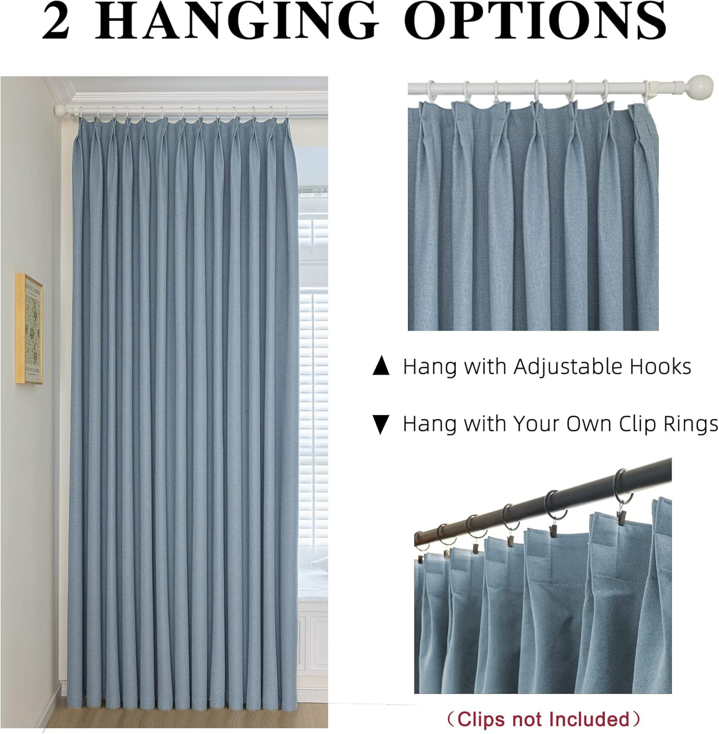 Dusty Blue Pleated Curtain 54×96″ – Total Blackout Thermal Insulated Drape