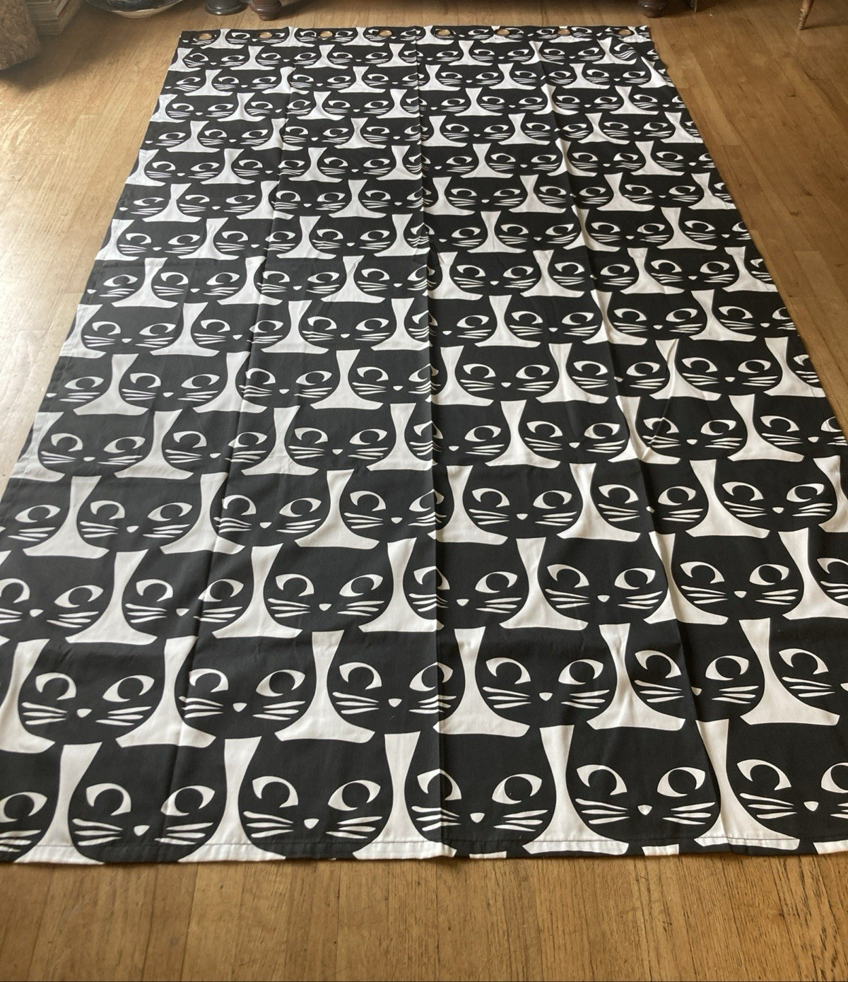 Set of 2 Ikea MATTRAM Curtain Panels Black Cats on White 57×98