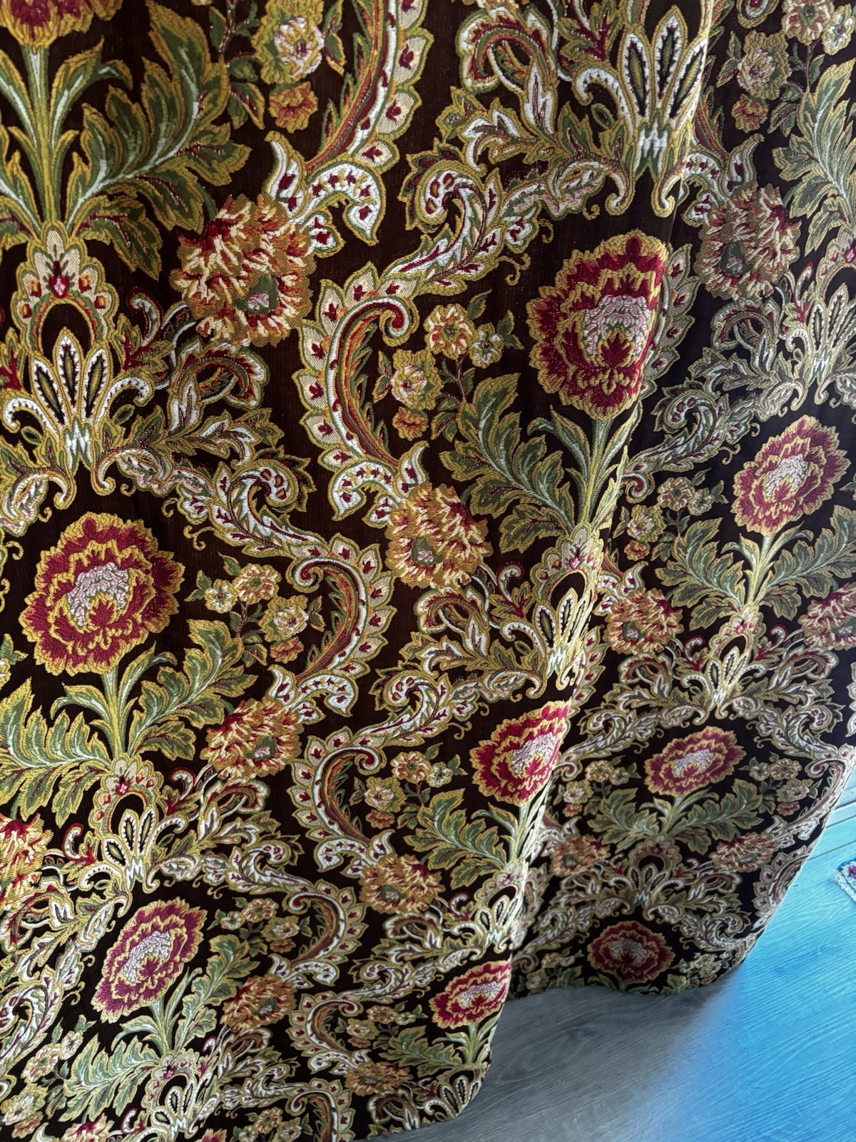 Vtg Pier 1 Floral Paisley Heavy Brocade Damask Lined Curtain Drapes Brown Multi
