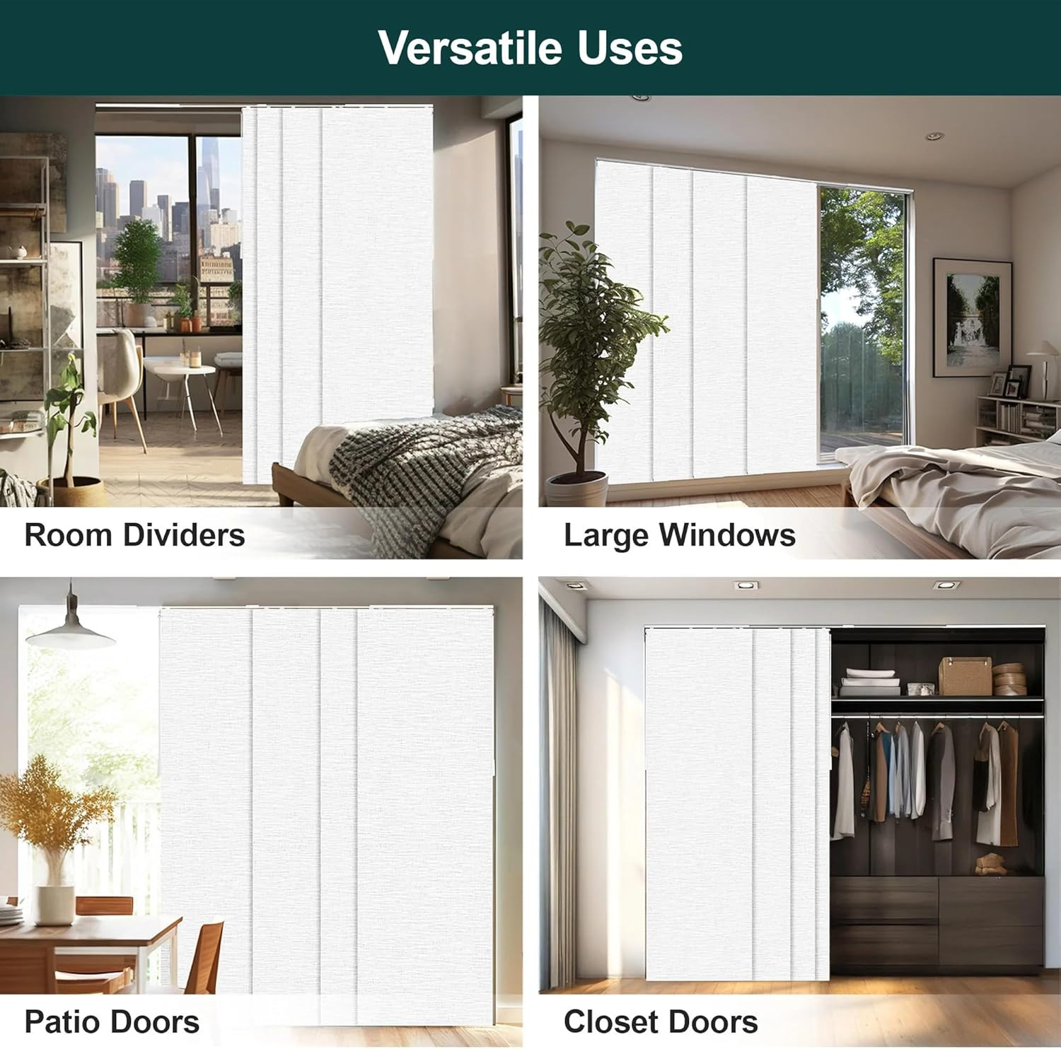 Panel Track Blinds for Sliding Glass Doors, 4 Panel Sliding Panels, Adjustable T