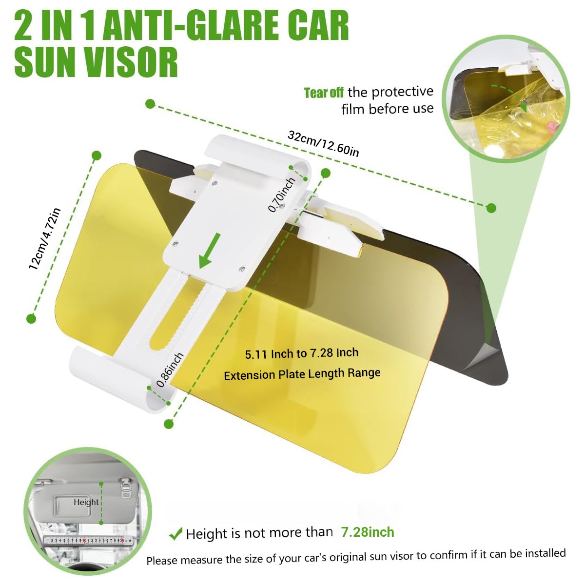 Car Sun Visor Sun Shield Anti -Glare Driving Universal Polarized UV 180-Degree