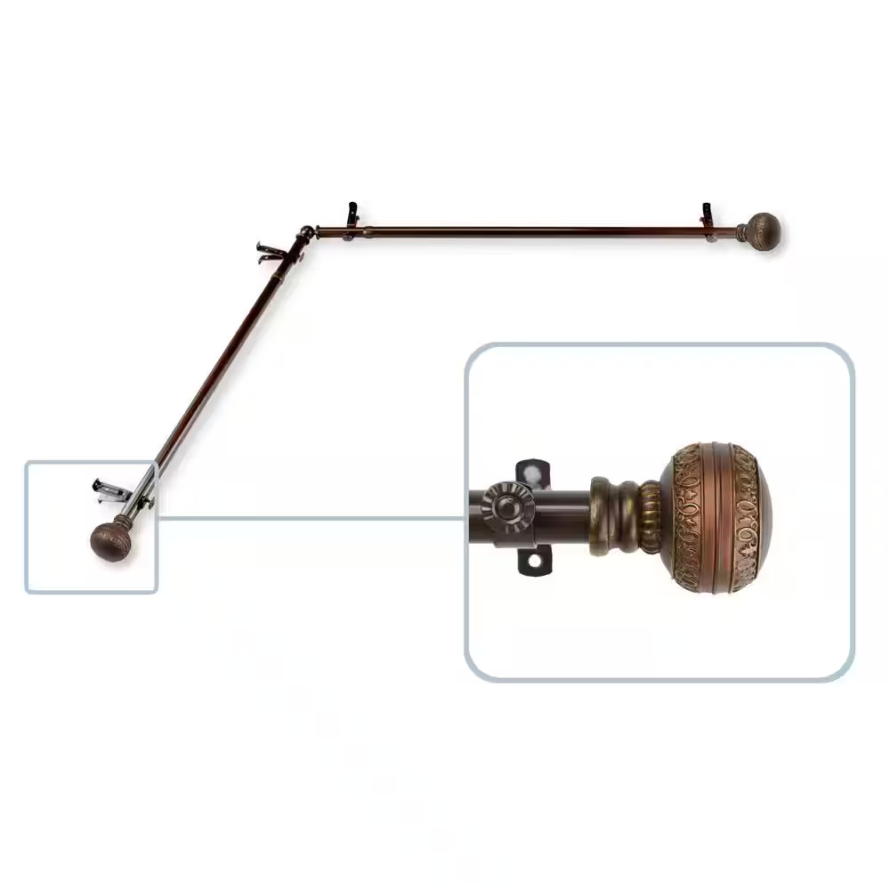 Ornament 13/16 In. Dia 66-120 In. L Corner Window Single Curtain Rod in Cocoa