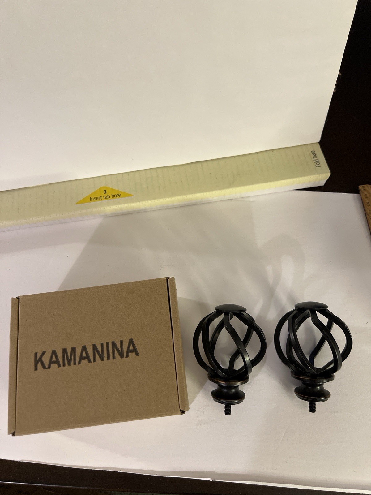 KAMANINA Black Curtain Rod Replacement Finials Cage Orb Style Pair NEW
