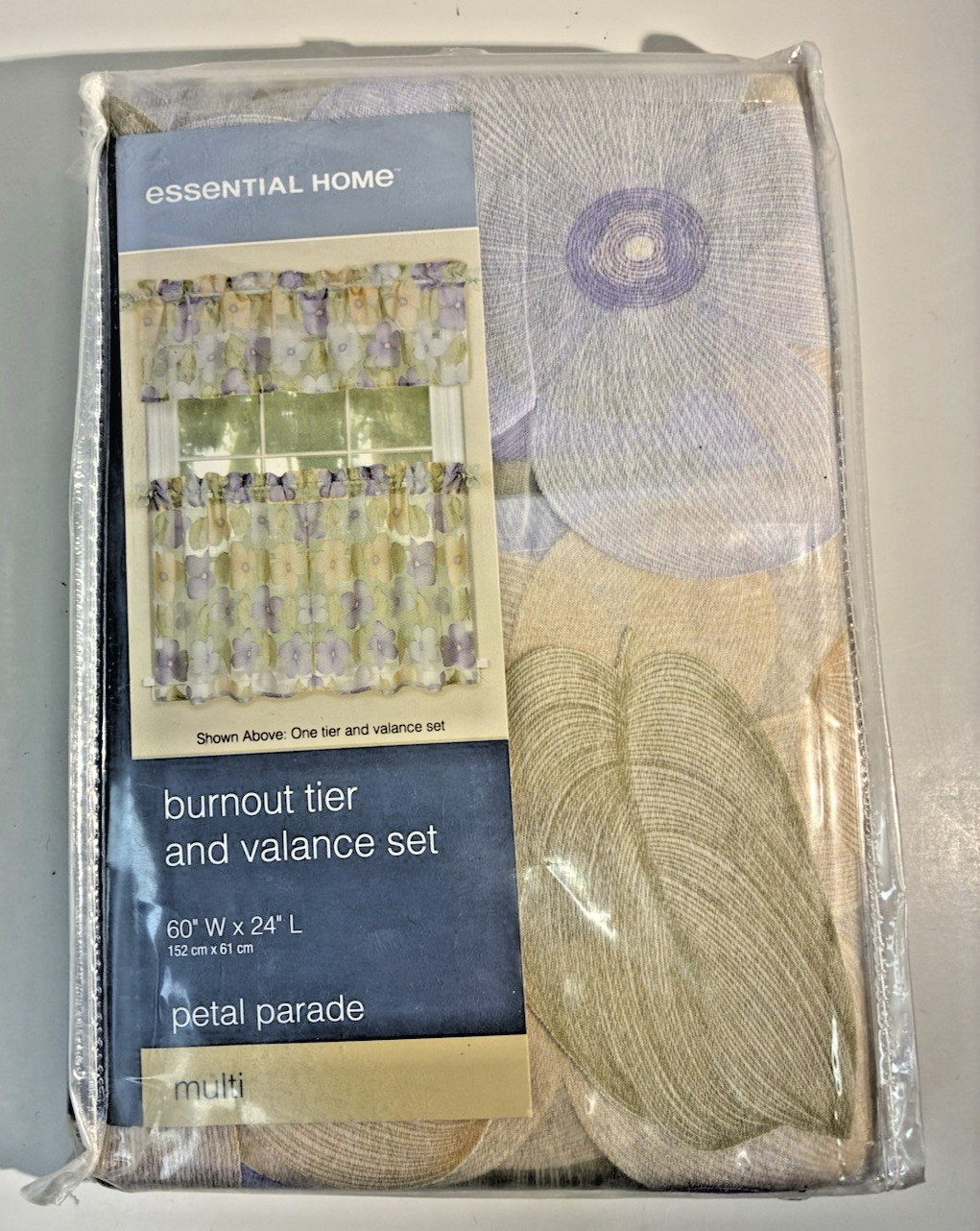 Essential Home Burnout Tier & Valance Set Purple Green Petal Parade 60″ x 24″