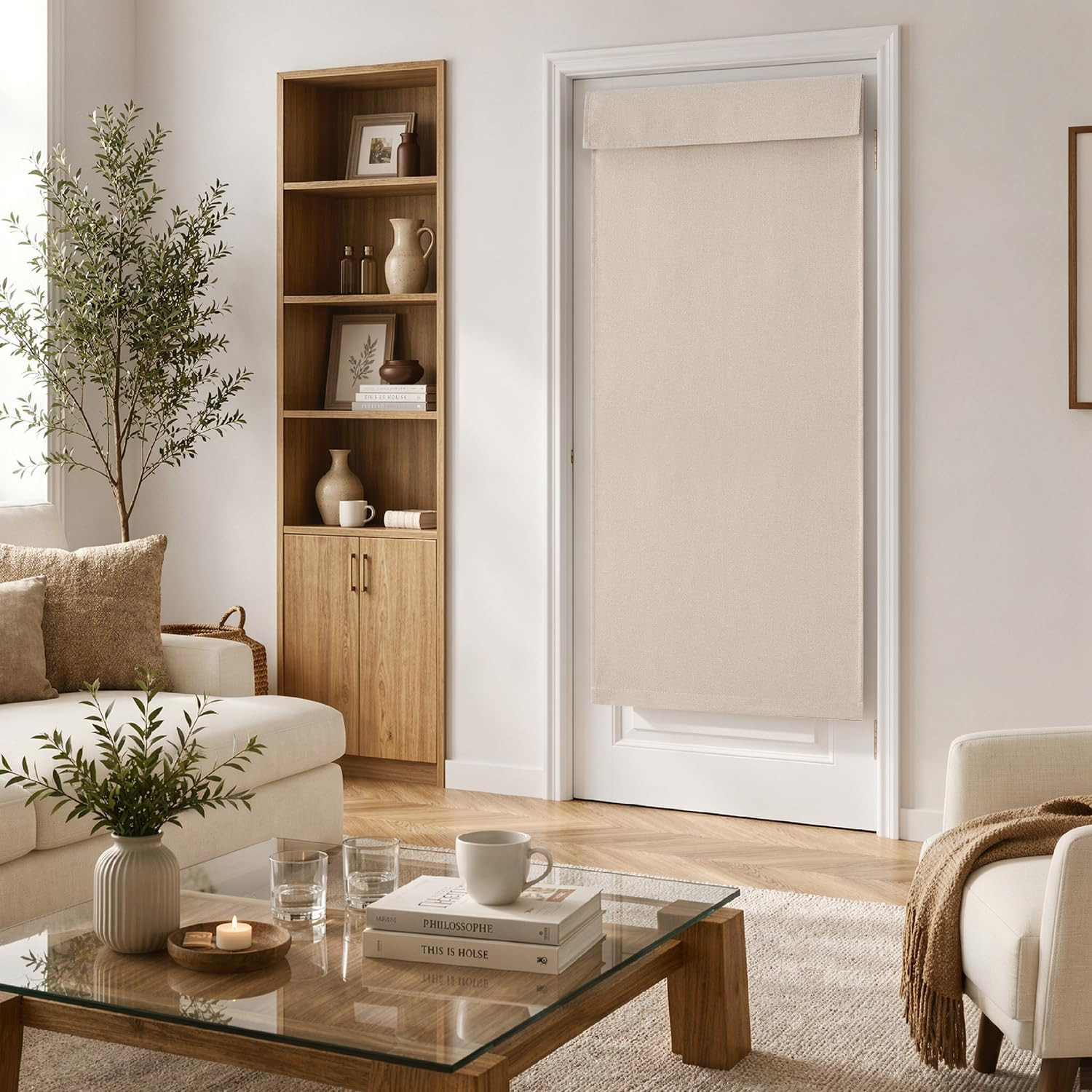 MIULEE 2 Panels 100% Blackout Linen French Door Curtains Set of 2, Privacy No Dr