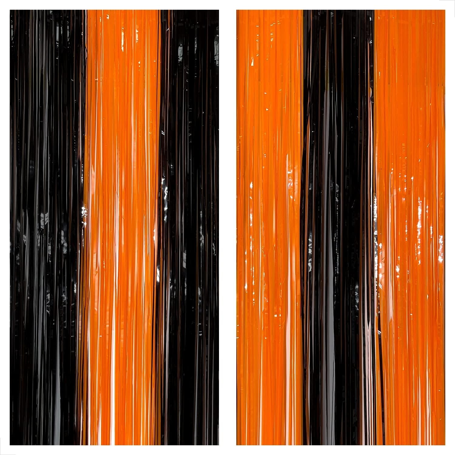 Black and Orange Foil Fringe Curtain – XtraLarge 3.2×8 Feet, Pack of 2 | Oran…