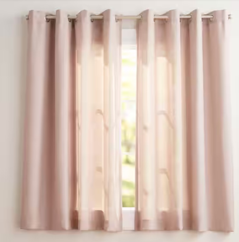 Loha Blush Solid Light Filtering Grommet Top Curtain, 54″W x 108″L. 2 Panels