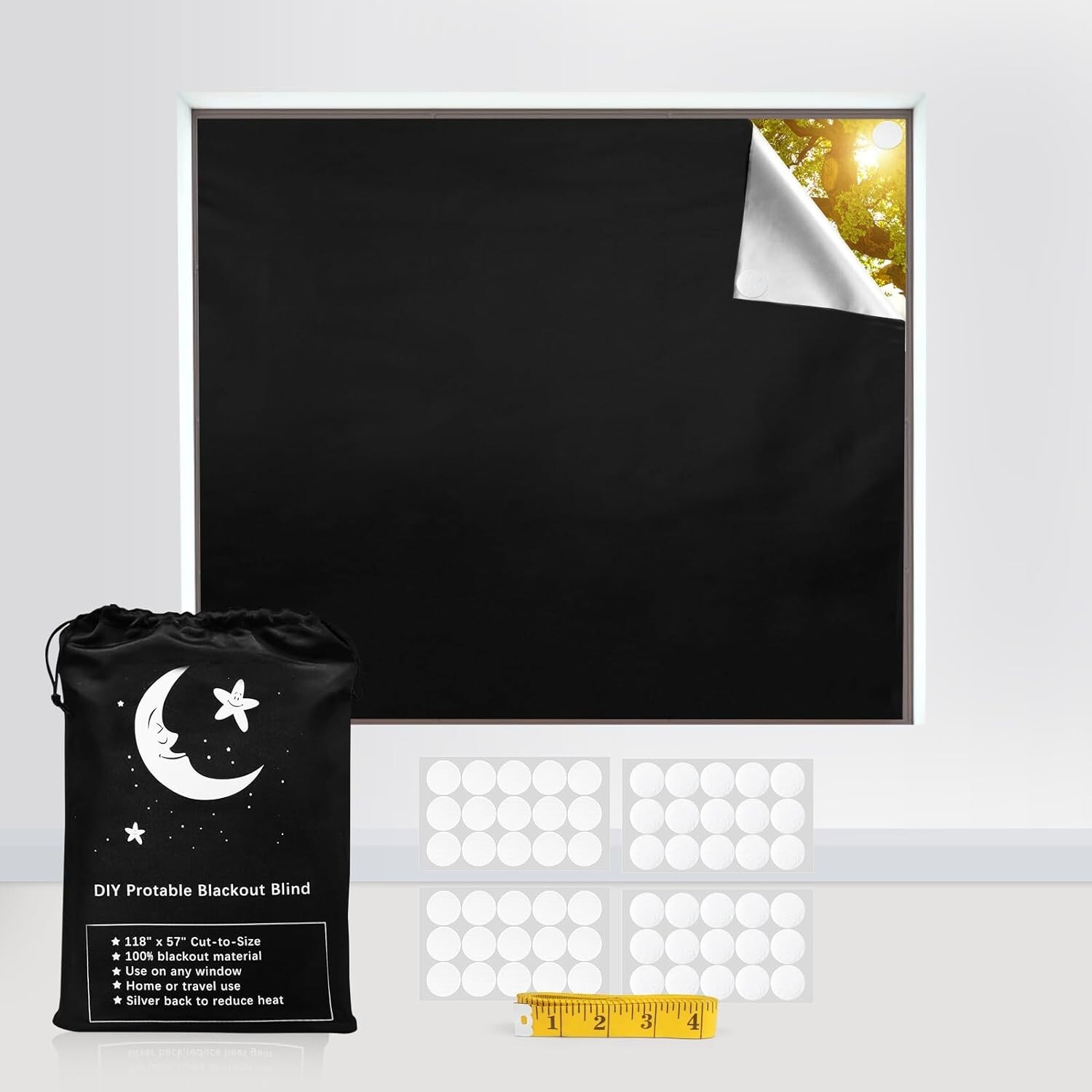 Portable Blackout Curtains, 157″ x 57″ Blackout Shades, 100% Blackout Material