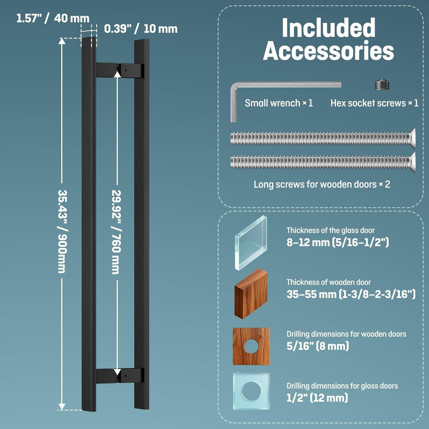 36″ Ladder Style Push Pull Door Handle, 760Mm (29-15/16 “) CTC, 1.2Mm Thick 304