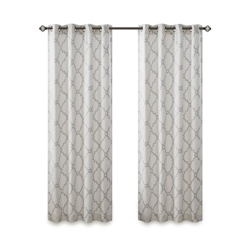 AS Fretwork Print Grommet Top Window Curtain Panel(Only 1 Pc Panel)Ivory+Grey